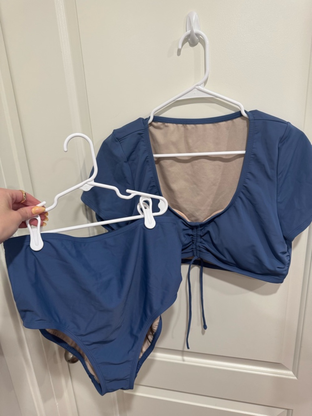 Kona Sol Blue Cropped Drawstring Swim Top & High-Waist Bottoms